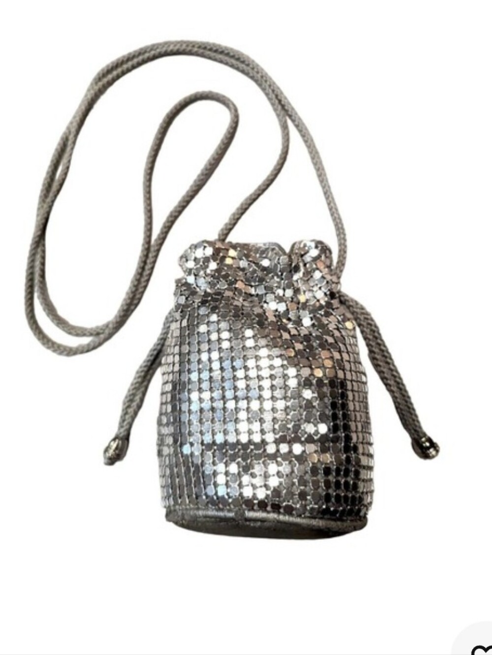 Vintage Silver Sequin Drawstring Crossbody Bag